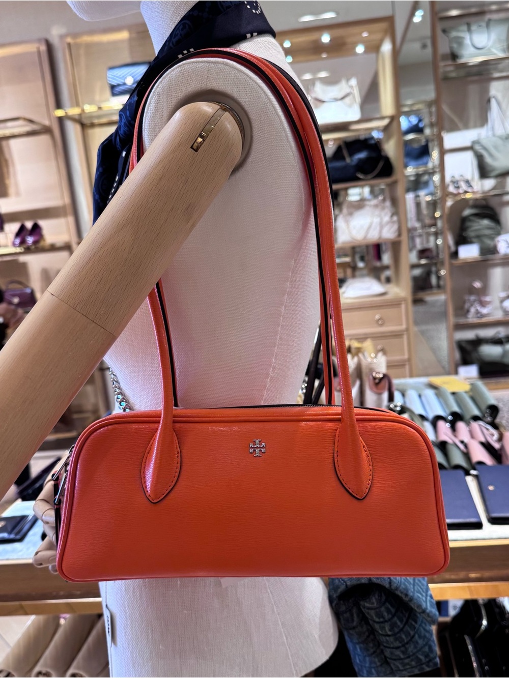 NWT Tory Burch 184782 Rory Textured Box Satchel Bag Mandarin Saffiano Leather